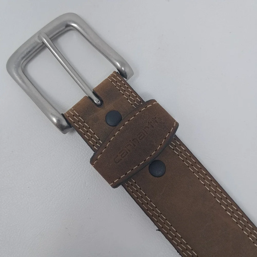 Carhartt Mens Leather Belt 48 Brown Detroit Triple Stitch Casual Workwear 2022